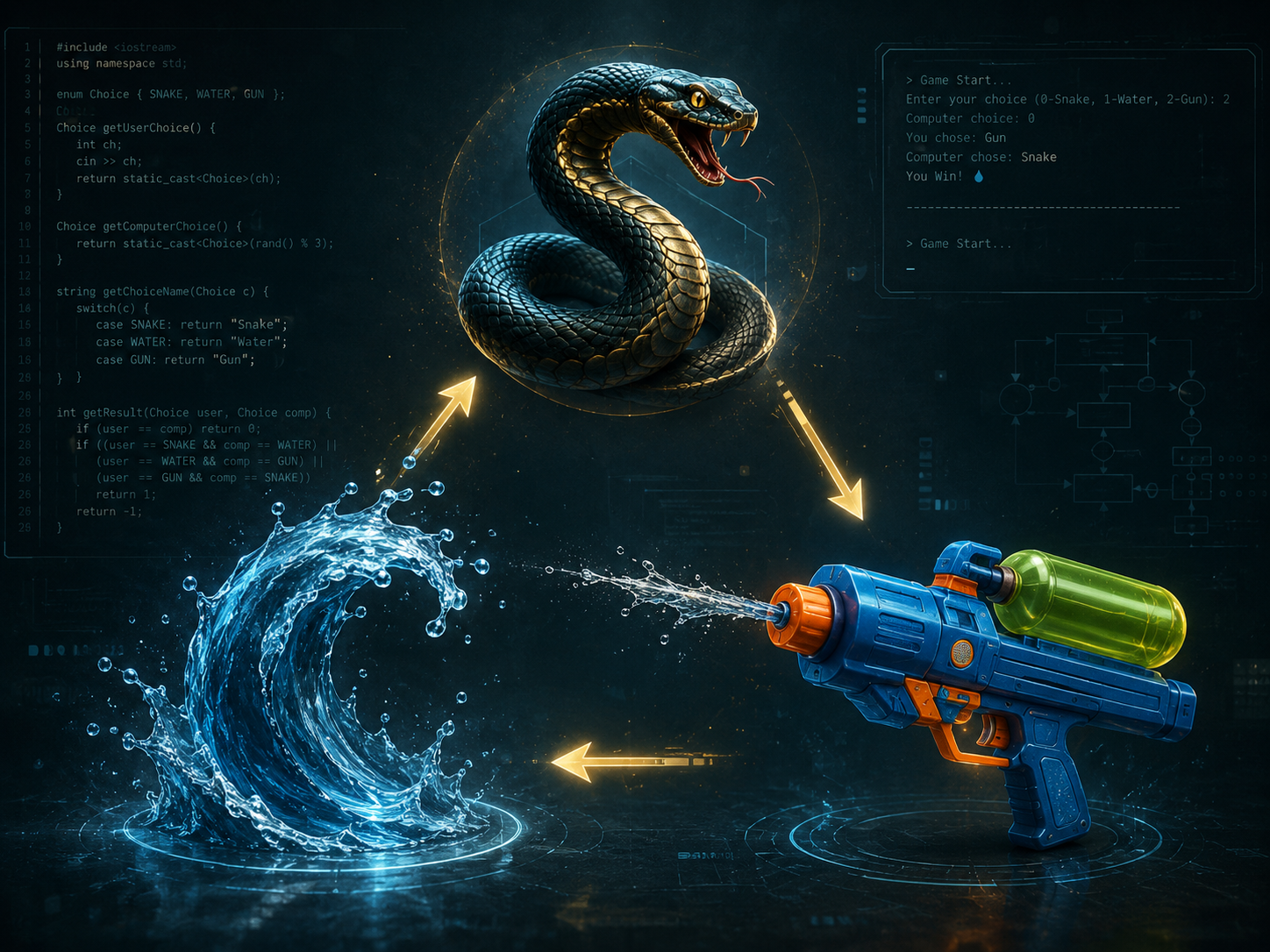 Snake Water Gun C++ game project preview